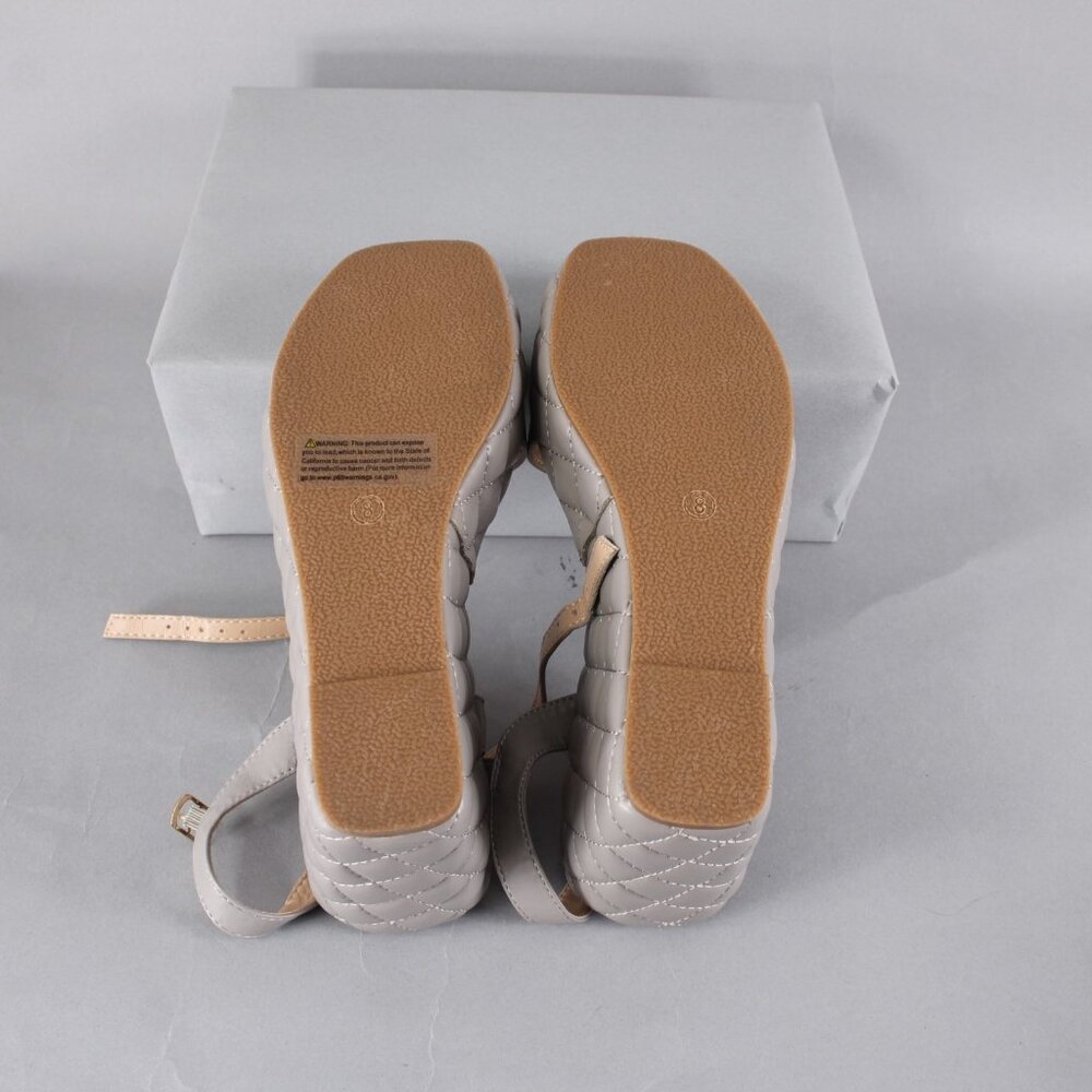 Olivia Miller Wedge Sz 8 Gray Quilted Open Toe Ankle Strap Man Made 4" Wedge - Picture 13 of 16
